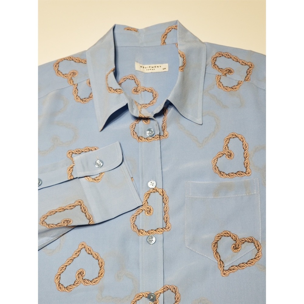 Equipment Brett 100% Silk Button Down Shirt Periwinkle Heart Print NWT S $258 - Picture 12 of 16
